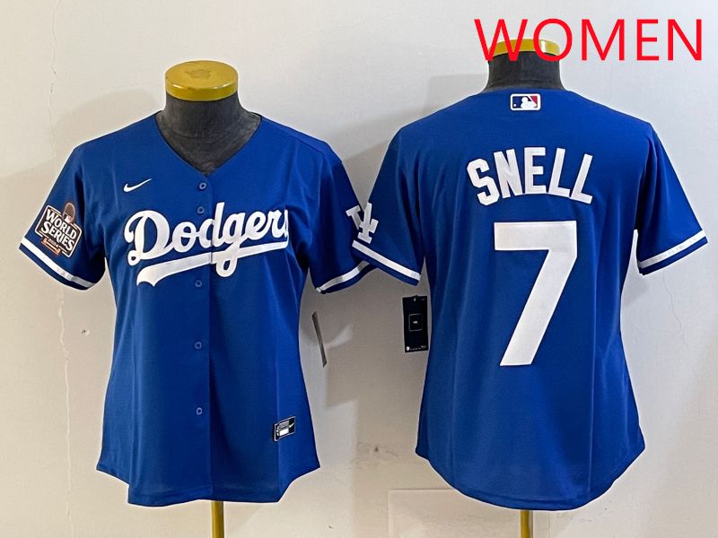 Women Los Angeles Dodgers 7 Snell Blue Game 2025 Nike MLB Jersey style 3